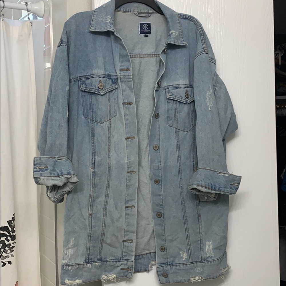 Tunic-Length Distressed Denim Jacket